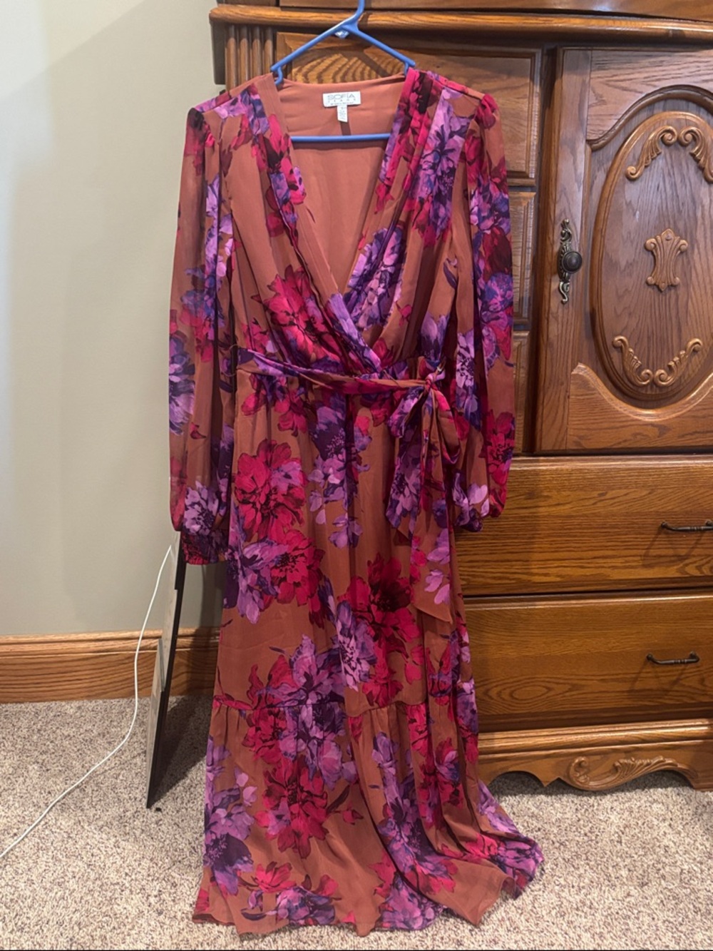 sofia by sofia vergara Rust Maxi Dress with Pink & Purple Floral Print